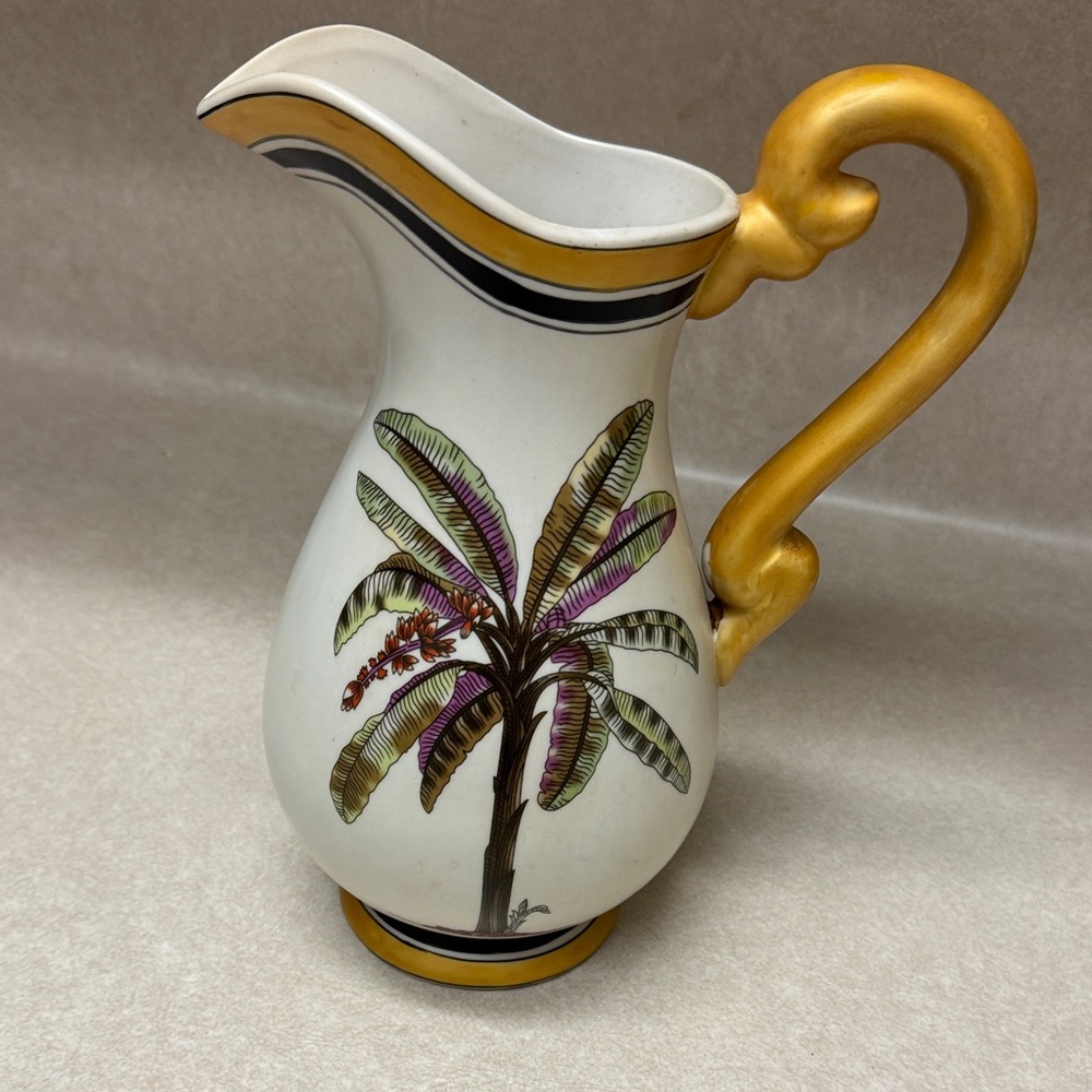 Tropical Ceramic Pitcher with Gold Handle